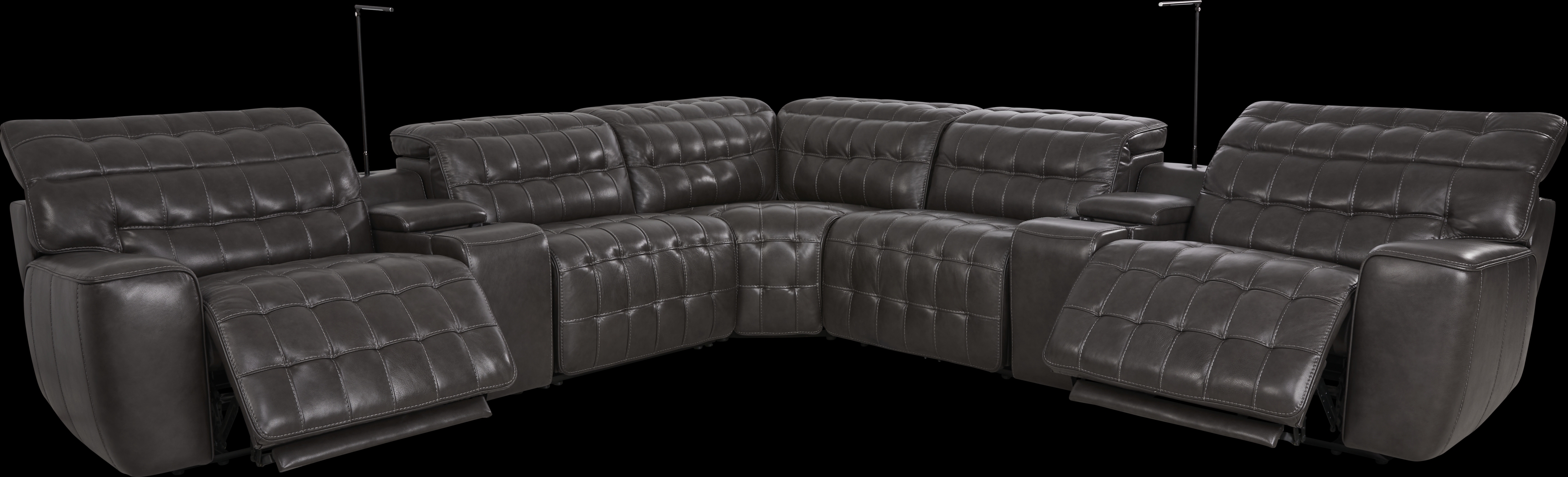 Maddox Manor Dark Gray Leather 7 Pc Dual Power Reclining Sectional - Thumbnail - Image 1