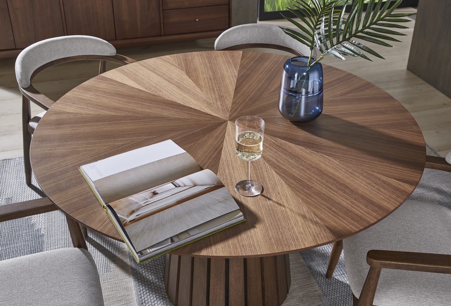 Madrid Walnut Finish Round Dining Table - Thumbnail - Image 3