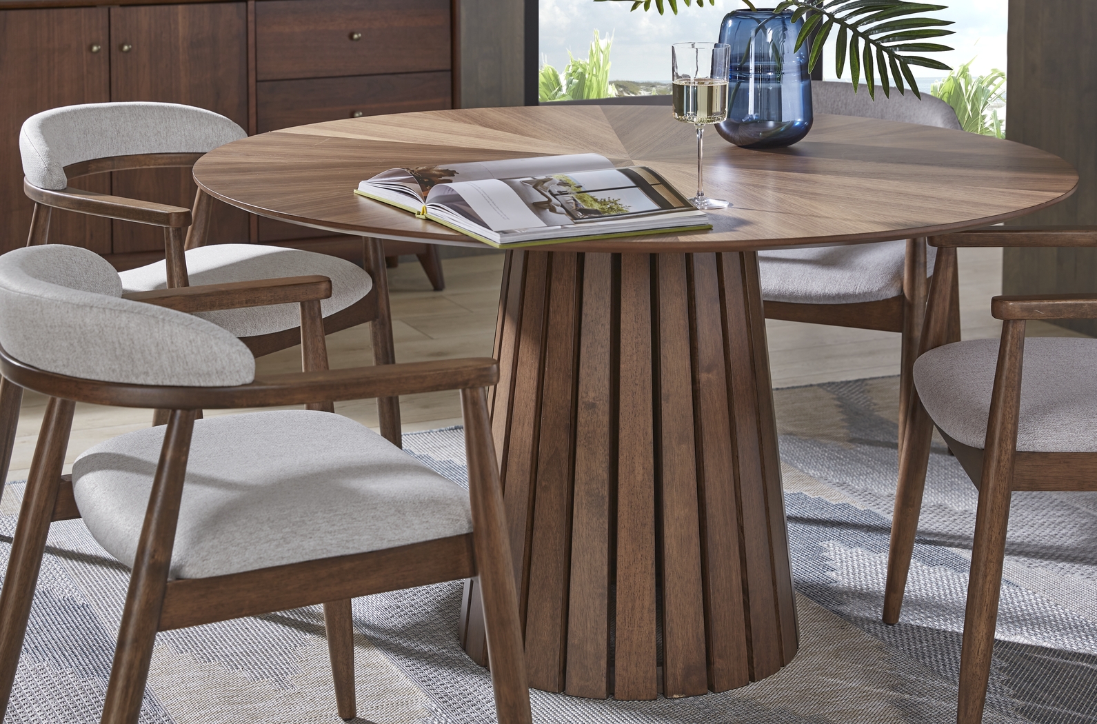 Madrid Walnut Finish Round Dining Table - Thumbnail - Image 4