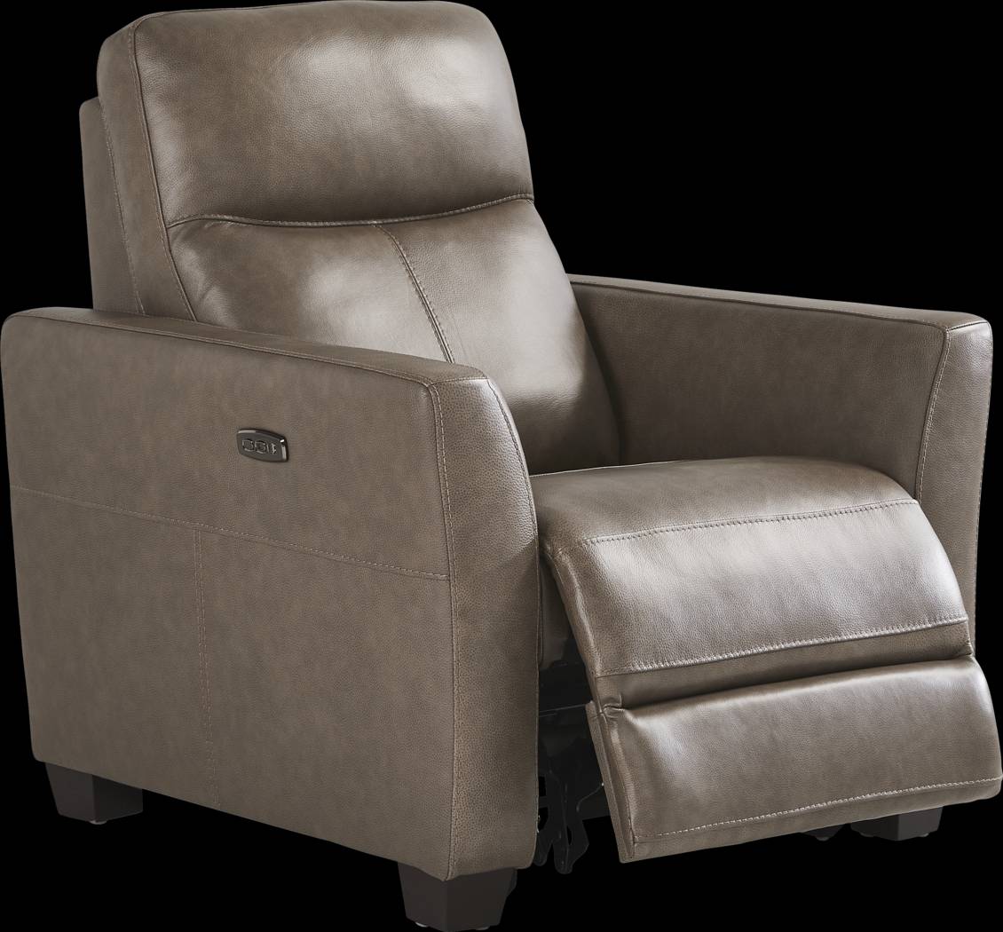 Maestro Mushroom Leather Dual Power Recliner - Thumbnail - Image 1