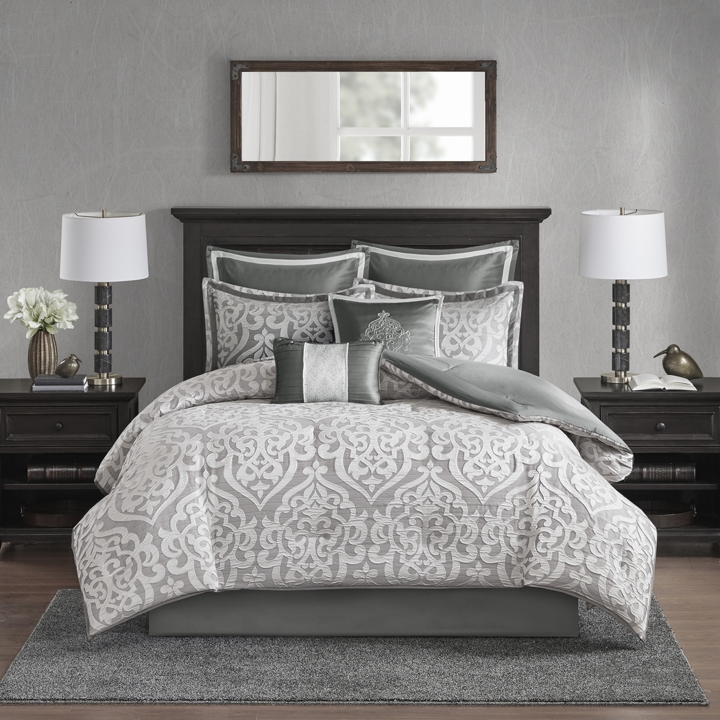 Magali Silver 8 Pc Queen Comforter Set - Thumbnail - Image 1