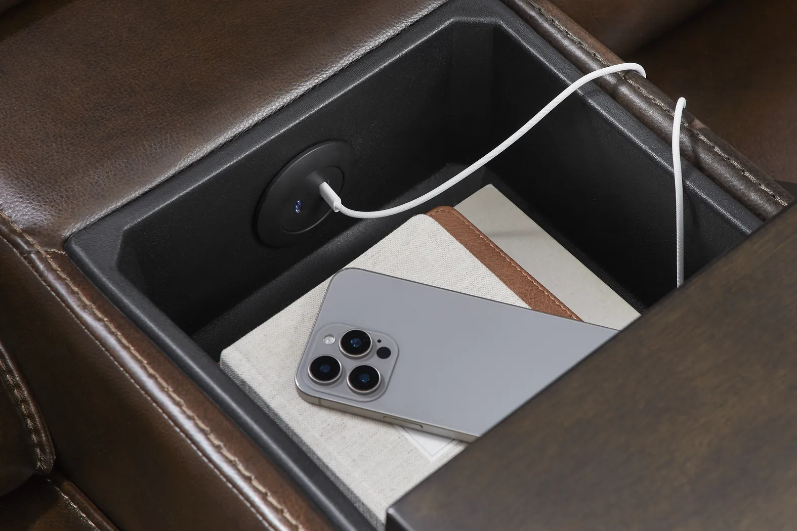 Magellan Chocolate Leather 5 Pc Dual Power Reclining Living Room - Thumbnail - Image 14