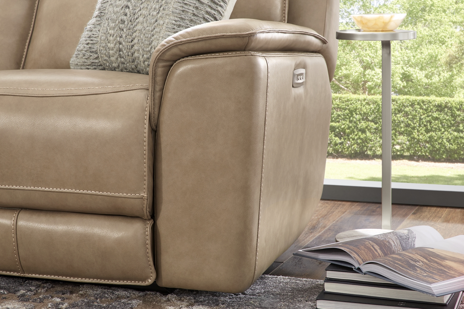 Magellan Sand Leather Dual Power Reclining Loveseat - Thumbnail - Image 4