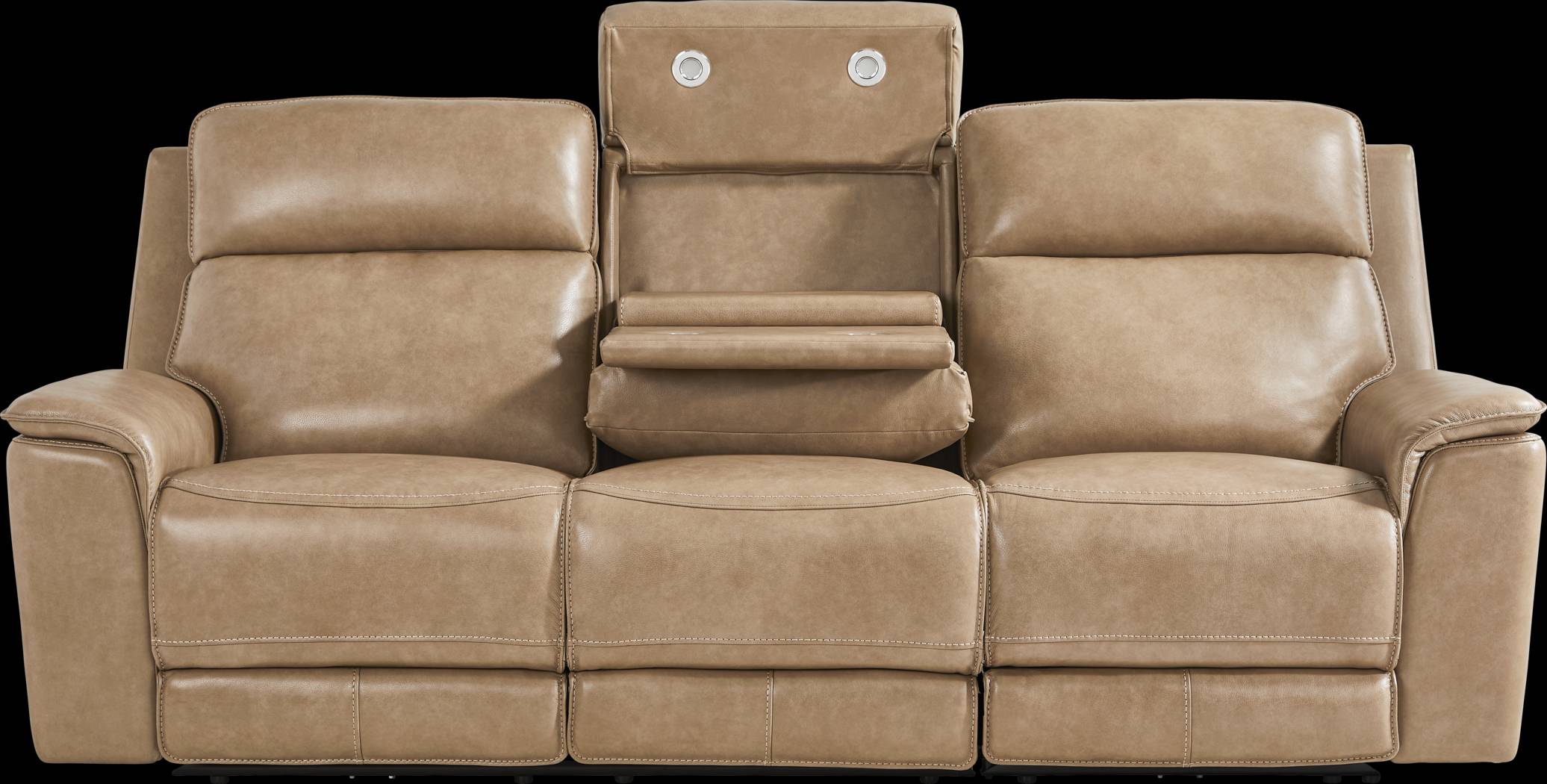 Magellan Sand Leather 5 Pc Reclining Living Room with Dual Power Reclining Sofa - Thumbnail - Image 3