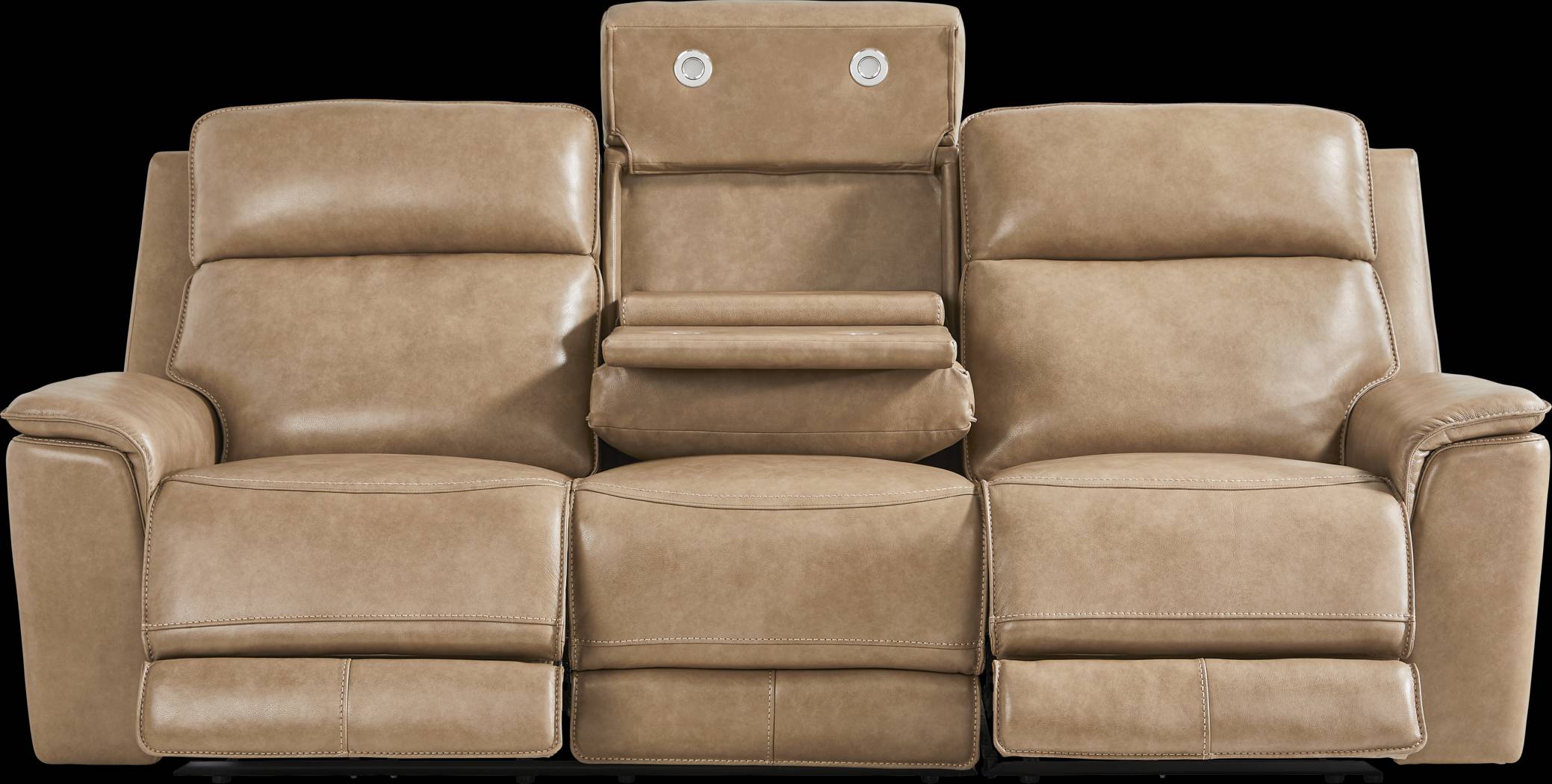 Magellan Sand Leather 5 Pc Reclining Living Room with Dual Power Reclining Sofa - Thumbnail - Image 4
