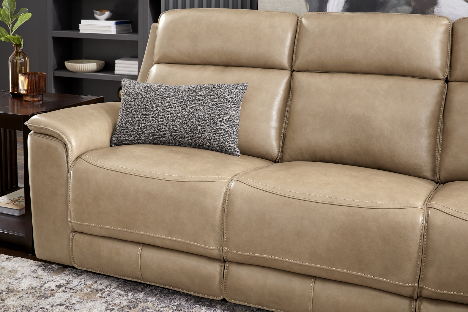 Magellan Sand Leather 5 Pc Reclining Living Room with Dual Power Reclining Sofa - Thumbnail - Image 6