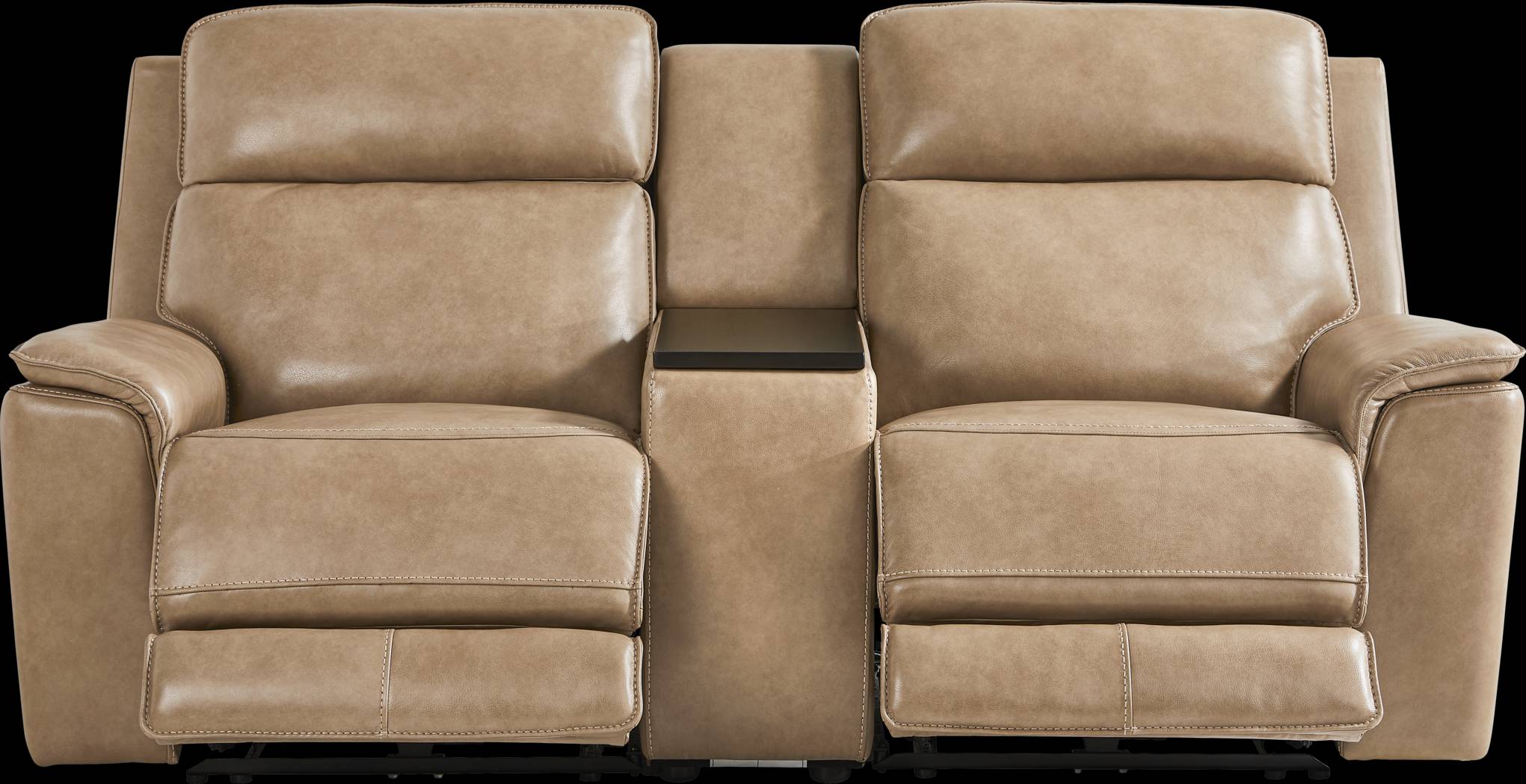Magellan Sand Leather Dual Power Reclining Console Loveseat - Thumbnail - Image 1