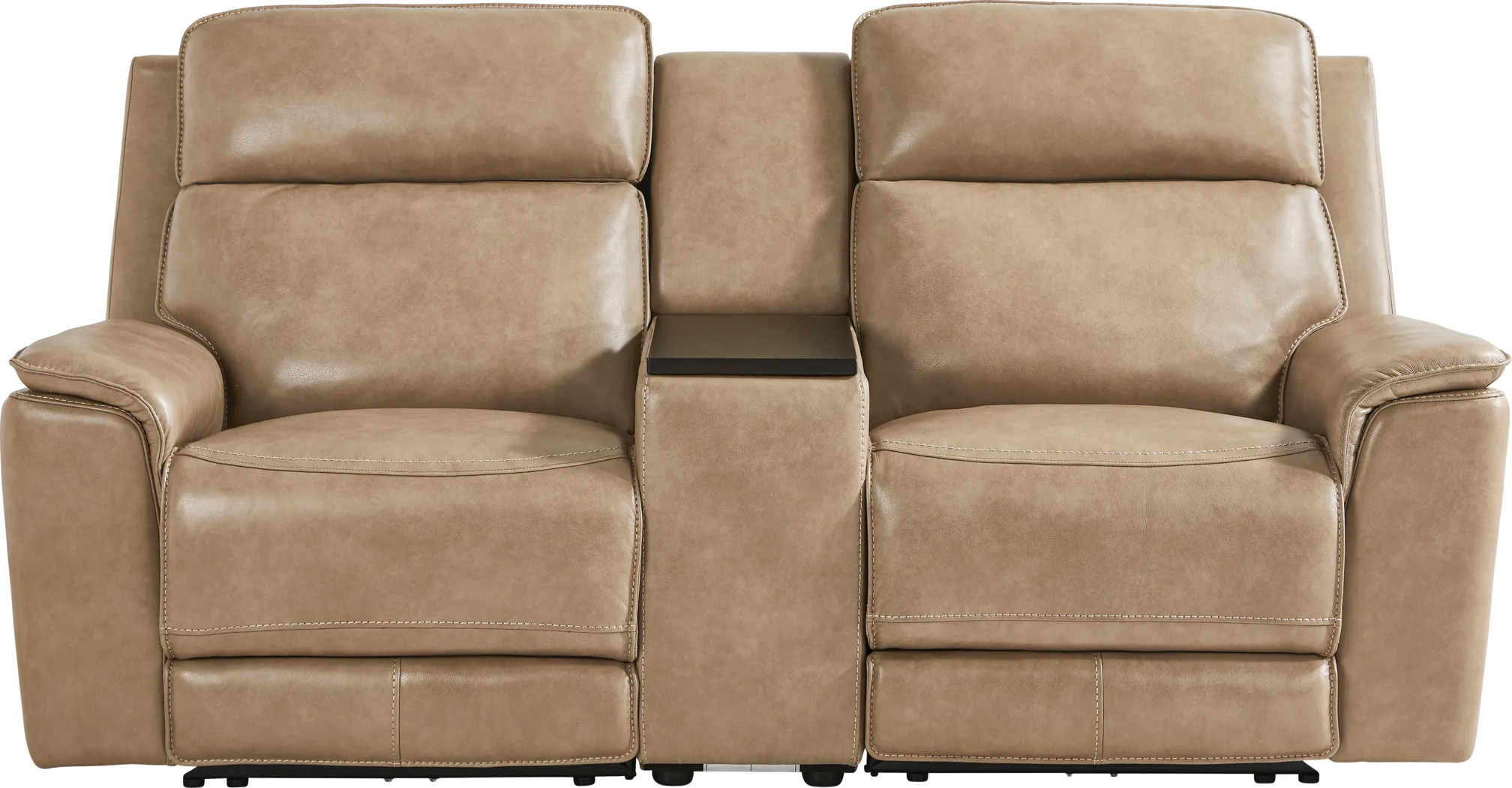 Magellan Sand Leather Reclining Console Loveseat - Thumbnail - Image 2