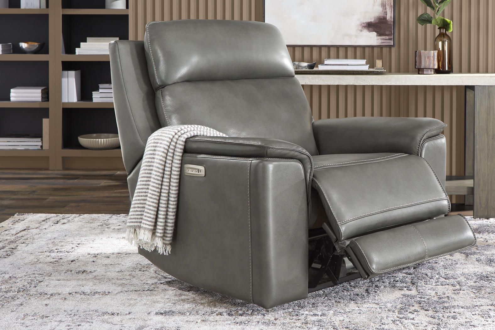 Magellan Smoke Leather Dual Power Recliner - Thumbnail - Image 4