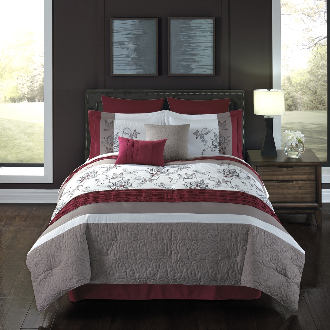 Mahaley Red 8 Pc Queen Comforter Set - Thumbnail - Image 1