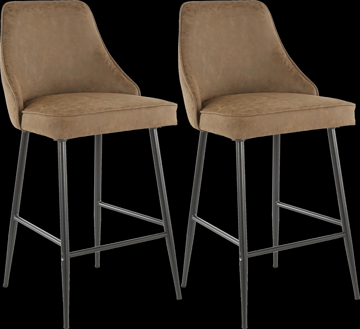 Mairie Brown UltraHyde Black Metal Counter Height Stool, Set of 2 - Thumbnail - Image 1