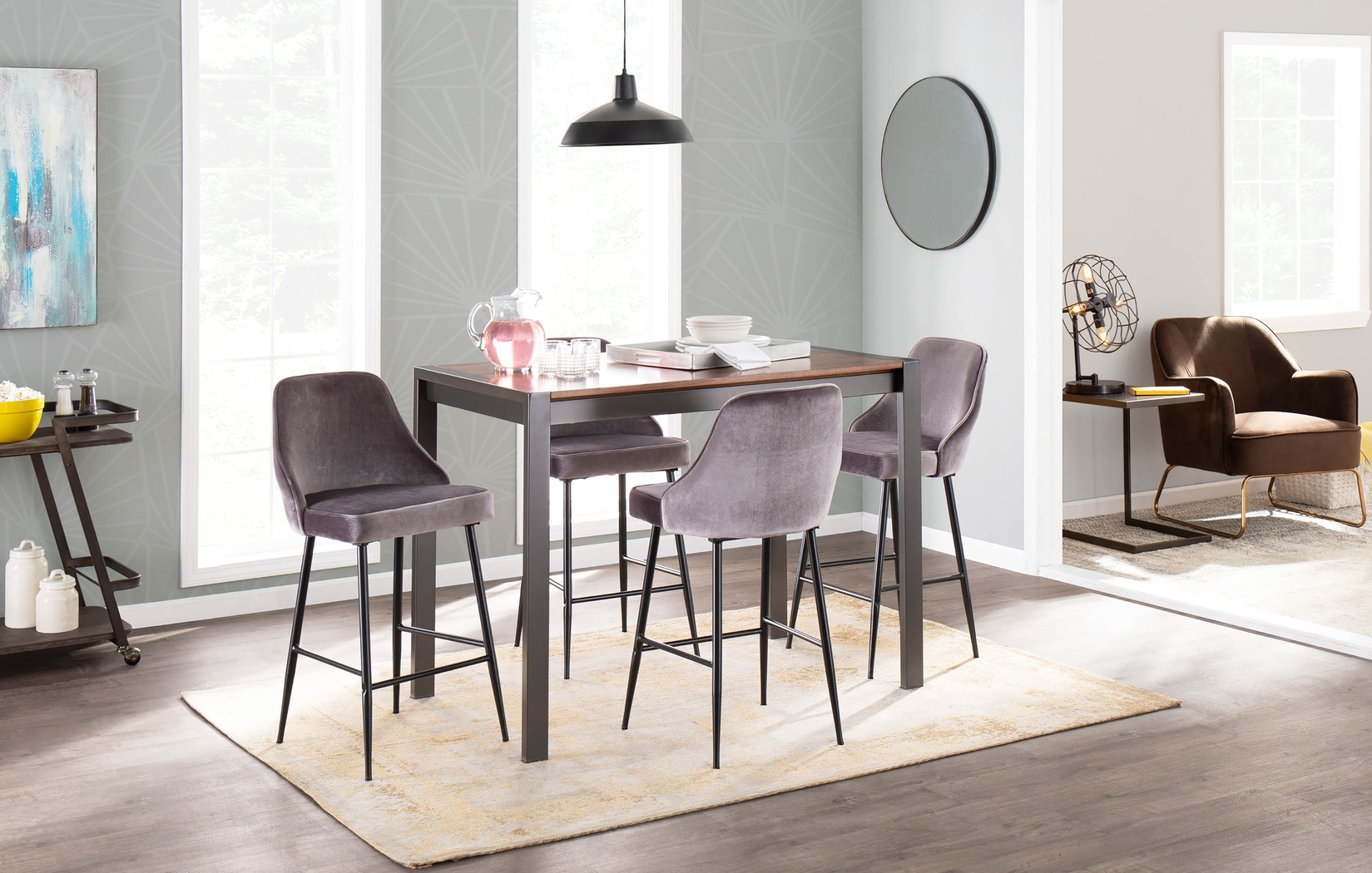 Mairie Silver Plush Black Metal Counter Height Stool, Set of 2 - Thumbnail - Image 4