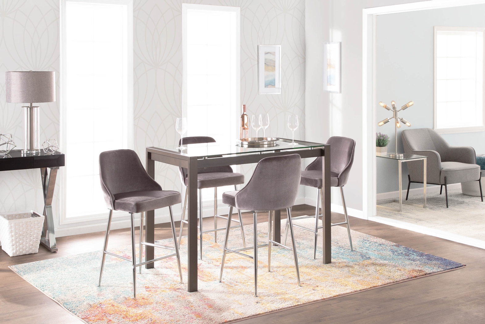 Mairie Silver Plush Counter Height Stool, Set of 2 - Thumbnail - Image 4