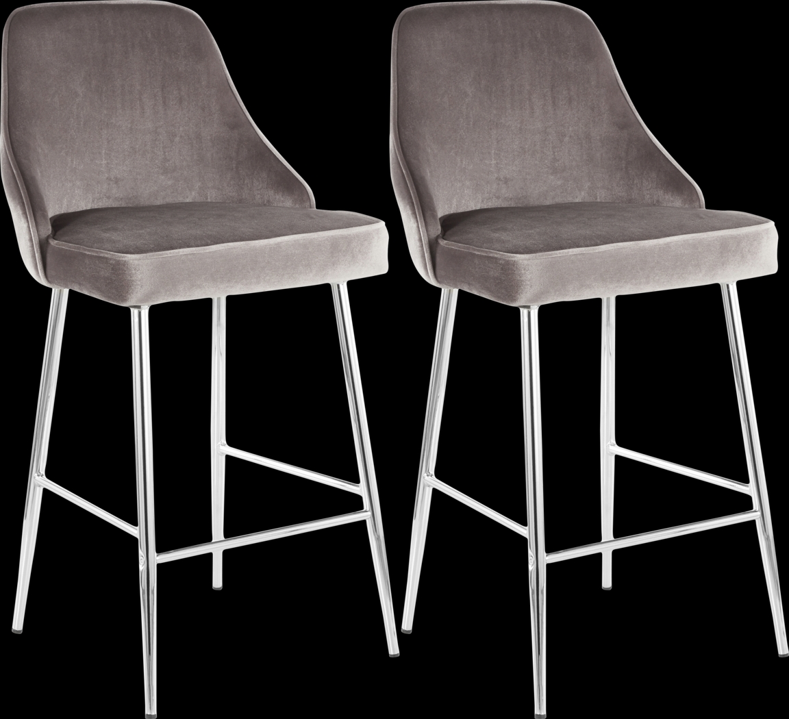 Mairie Silver Plush Counter Height Stool, Set of 2 - Thumbnail - Image 1