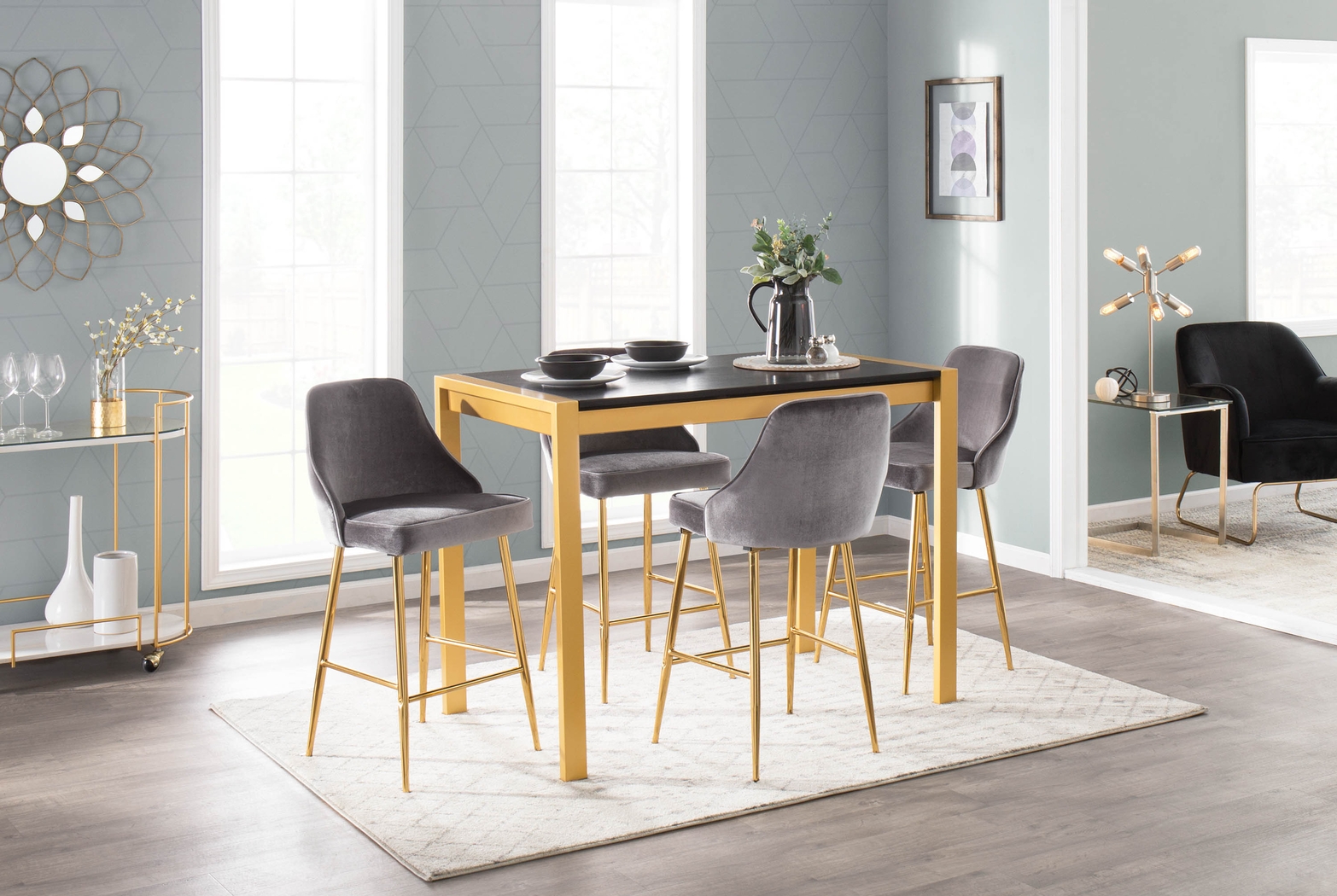 Mairie Silver Plush Gold Metal Counter Height Stool, Set of 2 - Thumbnail - Image 4