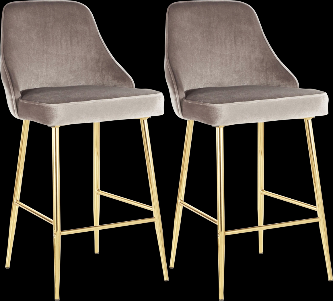 Mairie Silver Plush Gold Metal Counter Height Stool, Set of 2 - Thumbnail - Image 1