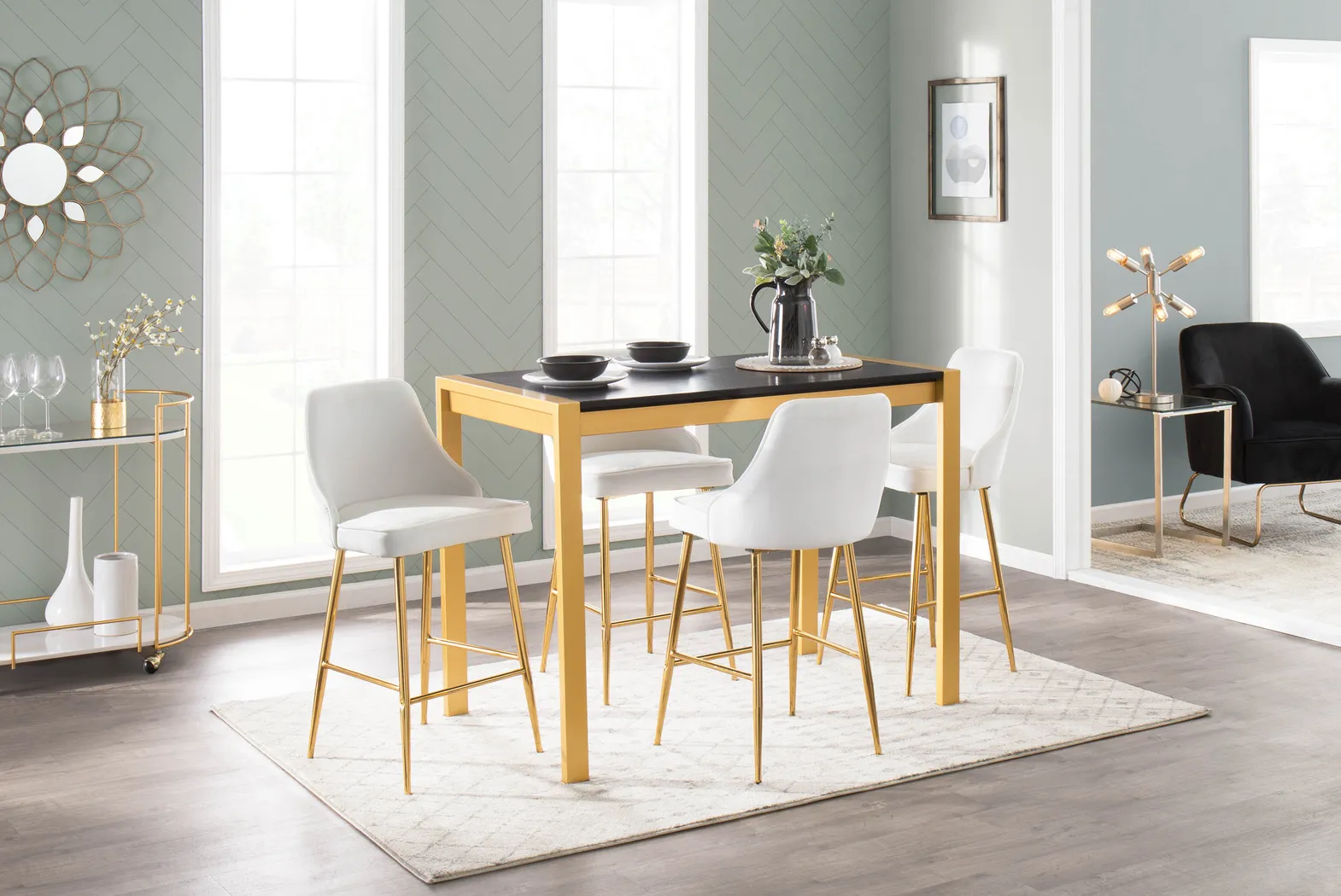 Mairie White Plush Gold Metal Counter Height Stool, Set of 2 - Thumbnail - Image 4