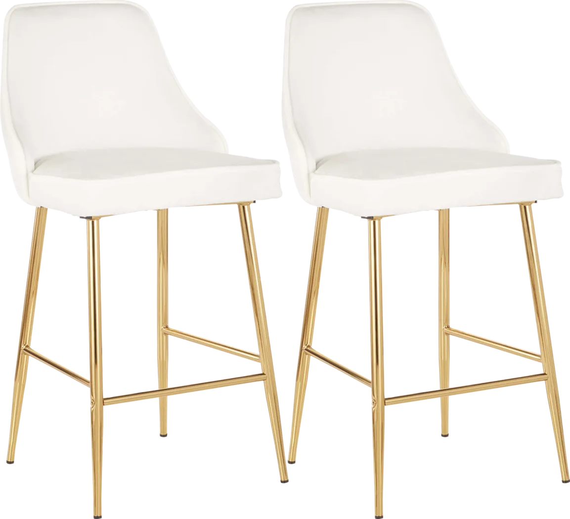 Mairie White Plush Gold Metal Counter Height Stool, Set of 2 - Thumbnail - Image 1