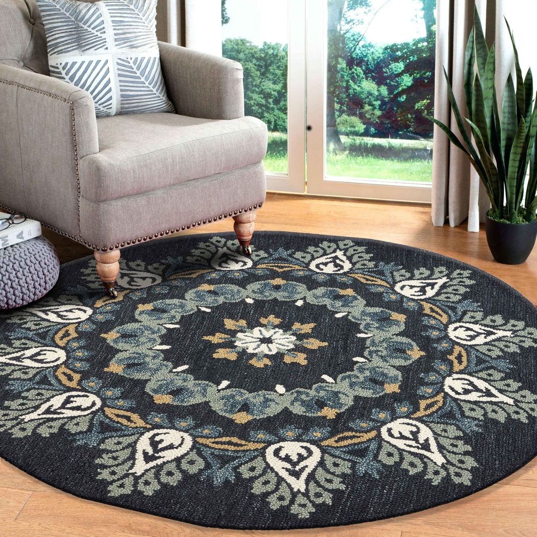 Makda Black 4' Round Rug - Thumbnail - Image 2