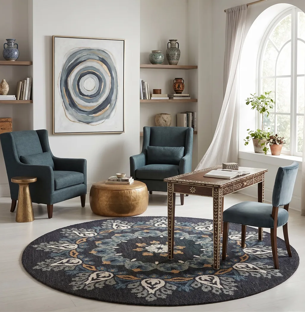 Makda Black 4' Round Rug - Thumbnail - Image 8
