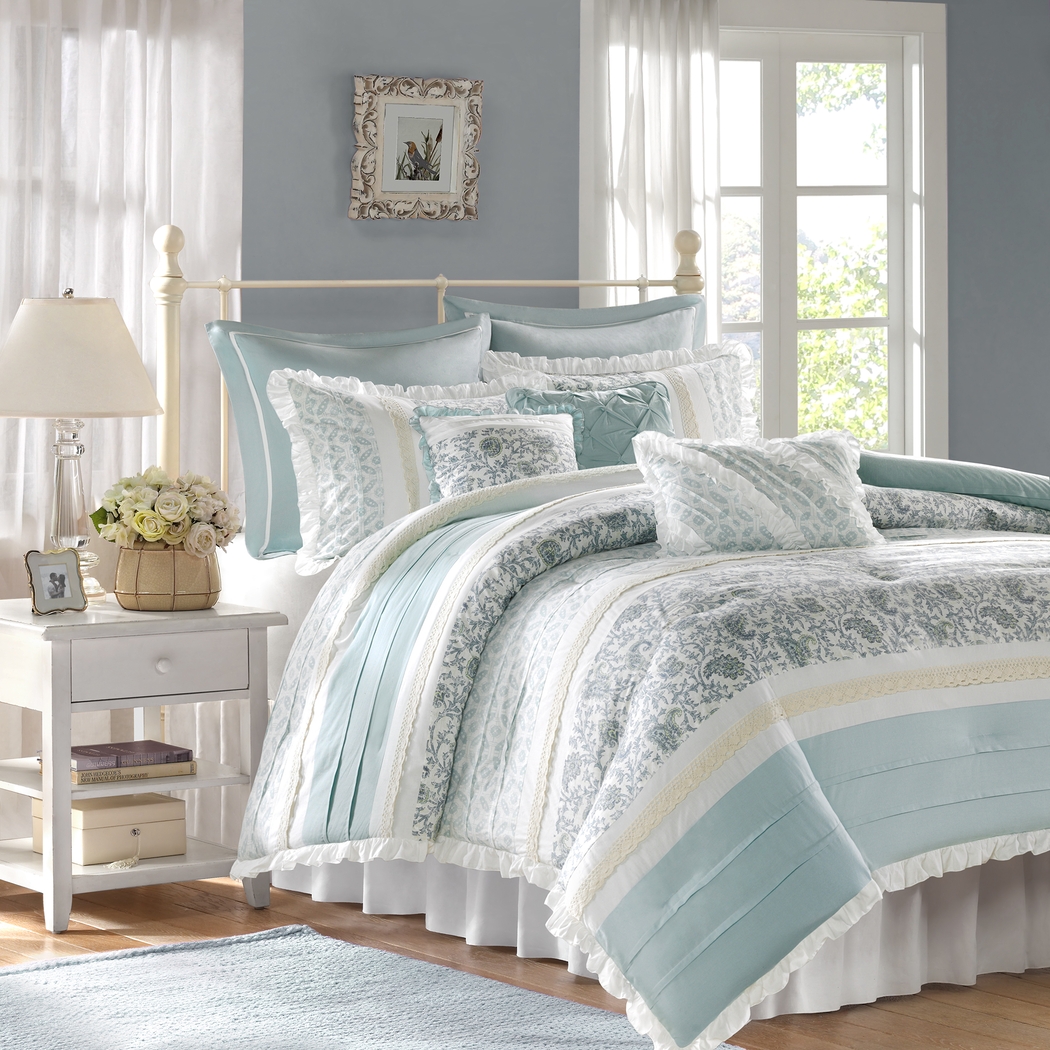 Malia Blue 9 Pc Queen Comforter Set - Thumbnail - Image 2