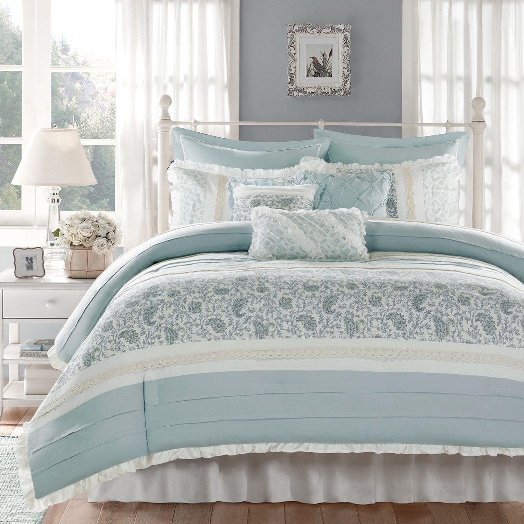 Malia Blue 9 Pc Queen Comforter Set - Thumbnail - Image 1