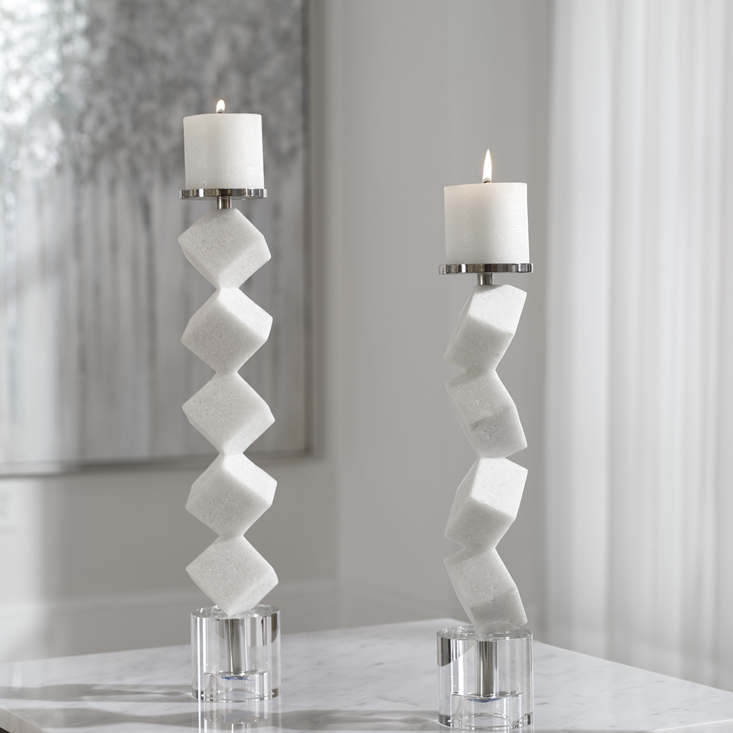 Mallden White Candle Holder, Set of 2 - Thumbnail - Image 2