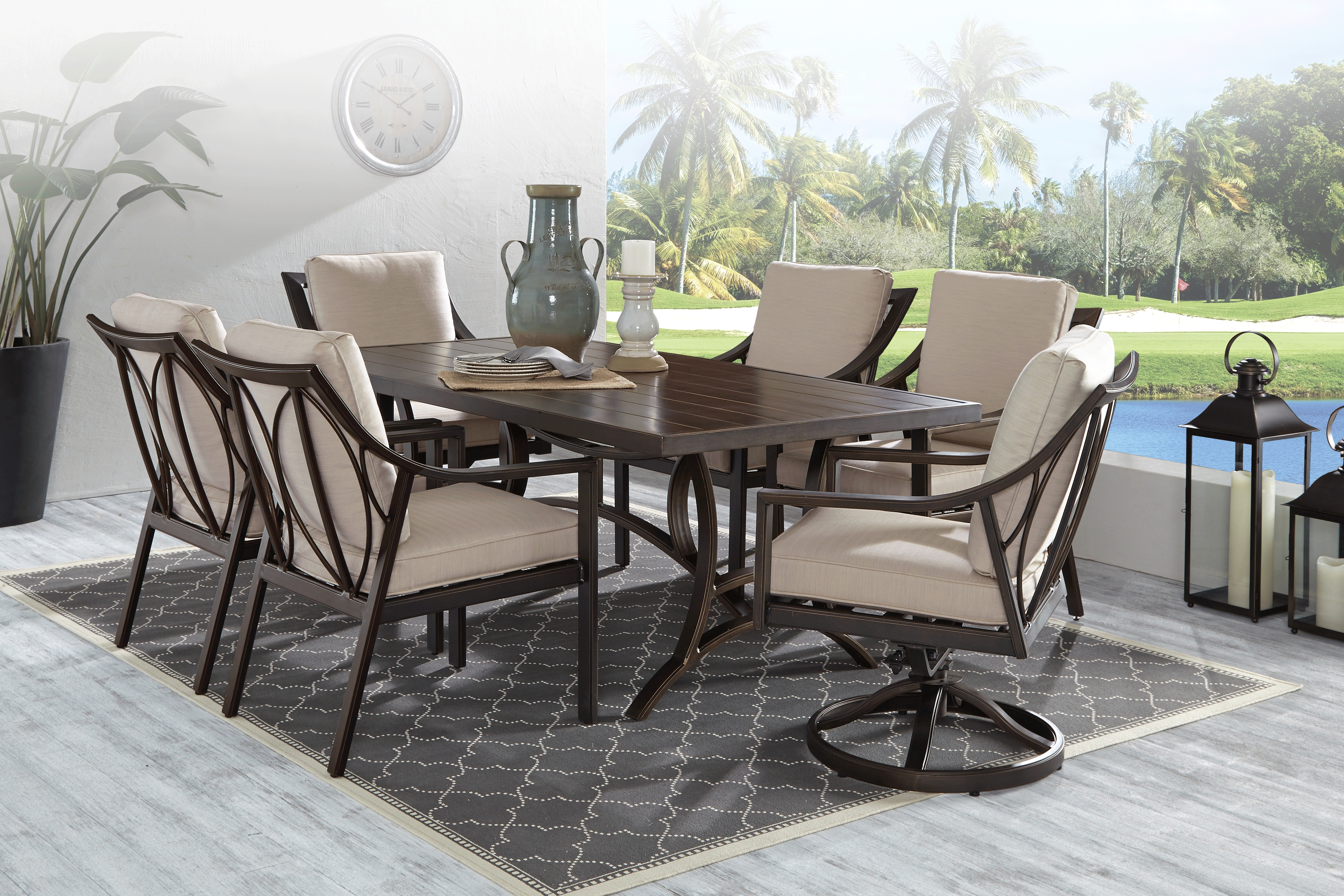 Manchester Hill Antique Bronze 7 Pc Rectangle Outdoor Dining Set - Thumbnail - Image 1