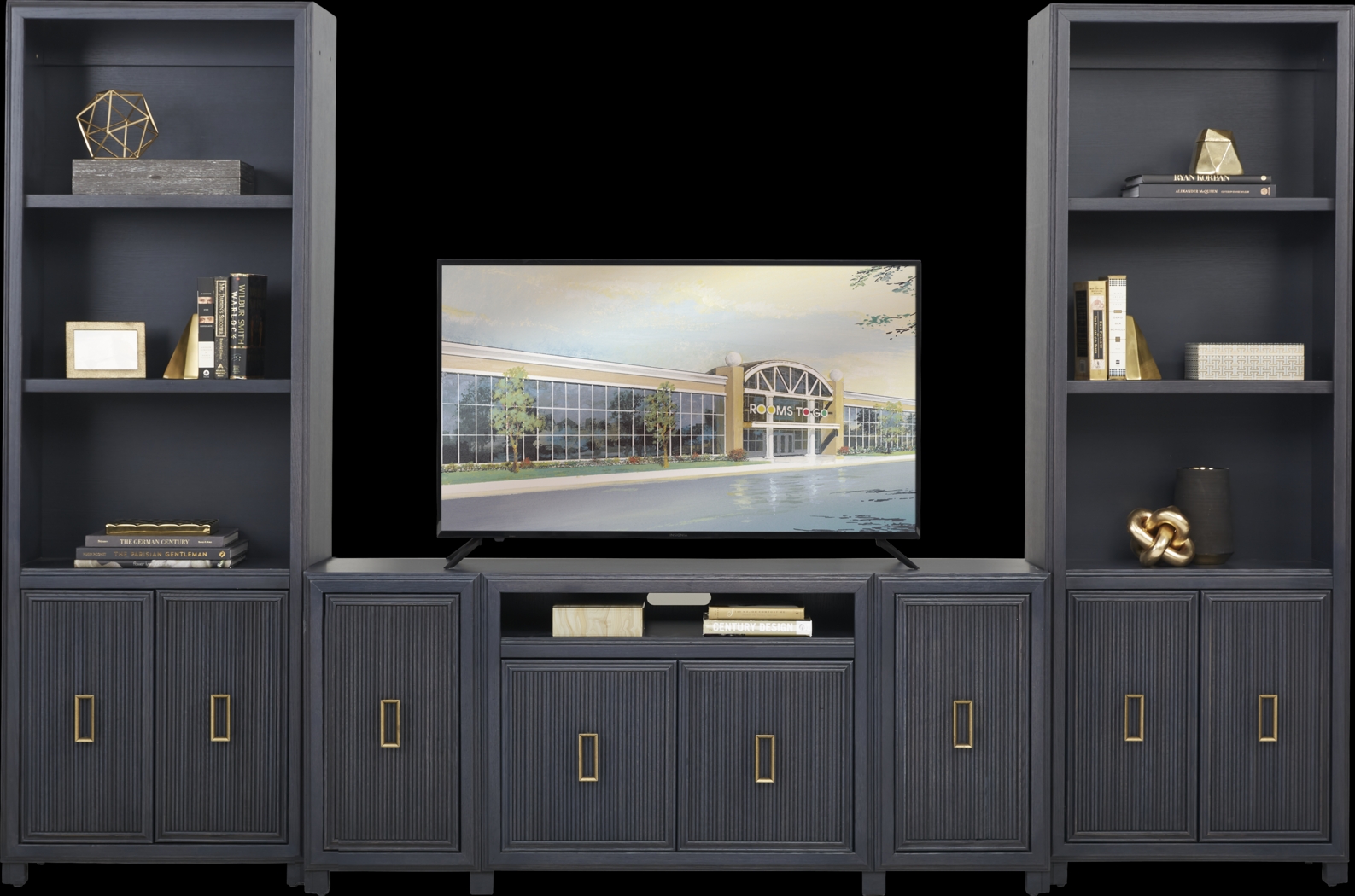 Manor Bridge Blue 3 Pc Wall Unit with 66 in. Console - Thumbnail - Image 1