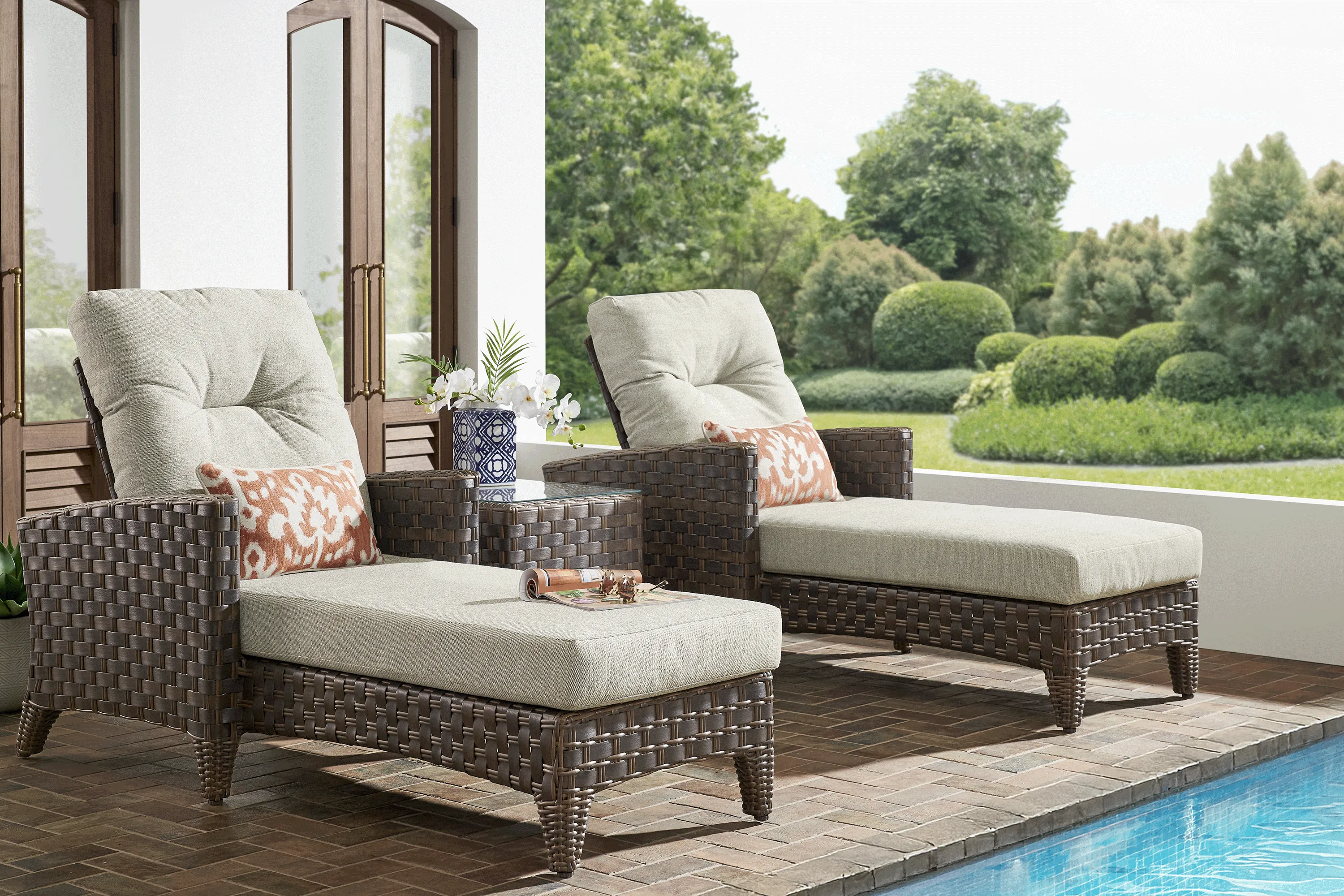 Mantra Brown Outdoor Chaise with Ash Cushions, Set of 2 - Thumbnail - Image 2