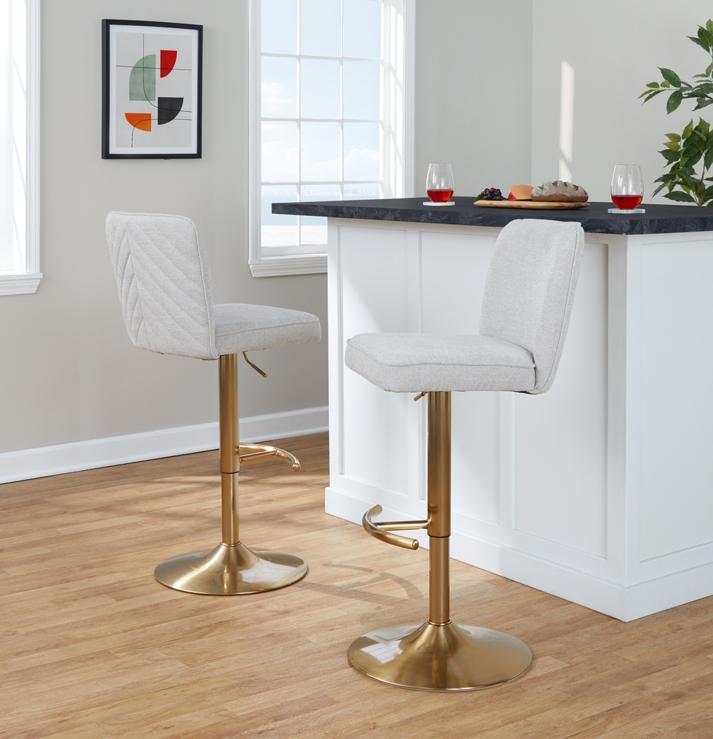 Marcei Beige Adjustable Swivel Barstool, Set of 2 - Thumbnail - Image 2