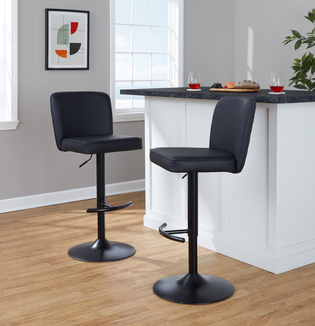 Marcei I Black Adjustable Swivel Barstool, Set of 2 - Thumbnail - Image 3