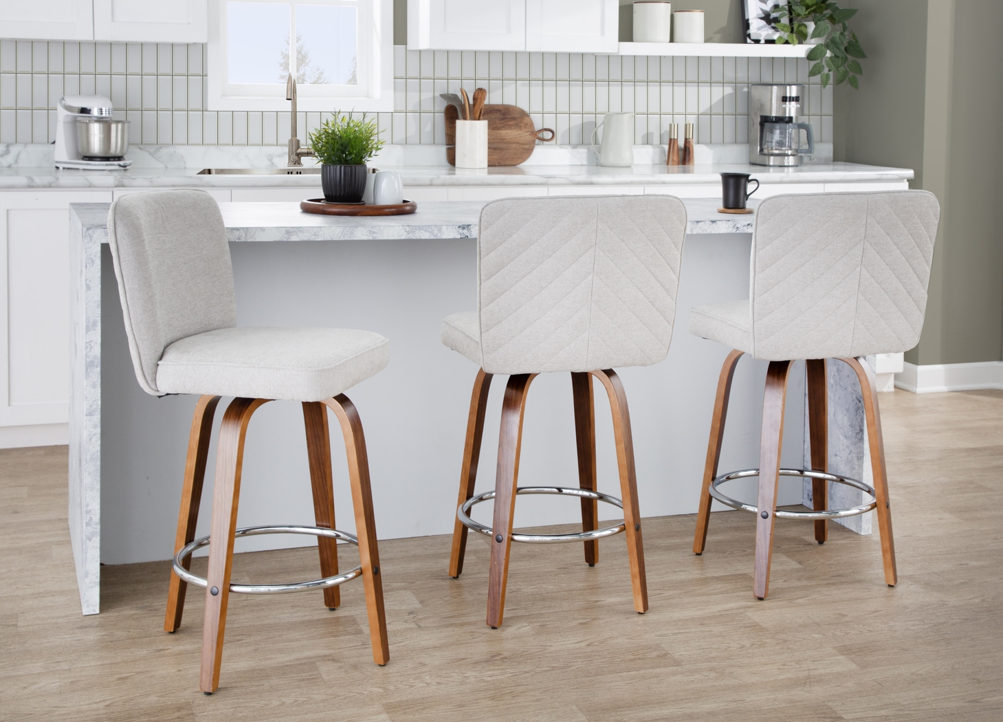 Marcei IV Beige Swivel Counter Height Stool, Set of 2 - Thumbnail - Image 4