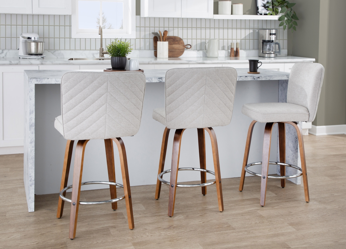 Marcei IV Beige Swivel Counter Height Stool, Set of 2 - Thumbnail - Image 5