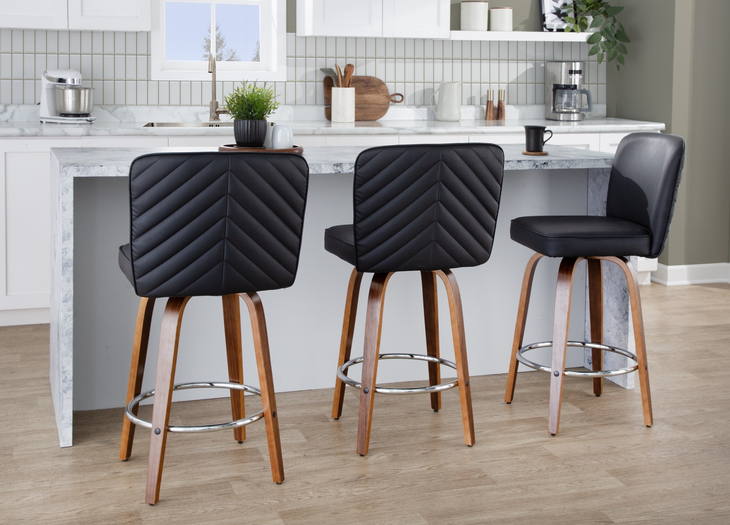 Marcei IV Black Swivel Counter Height Stool, Set of 2 - Thumbnail - Image 4