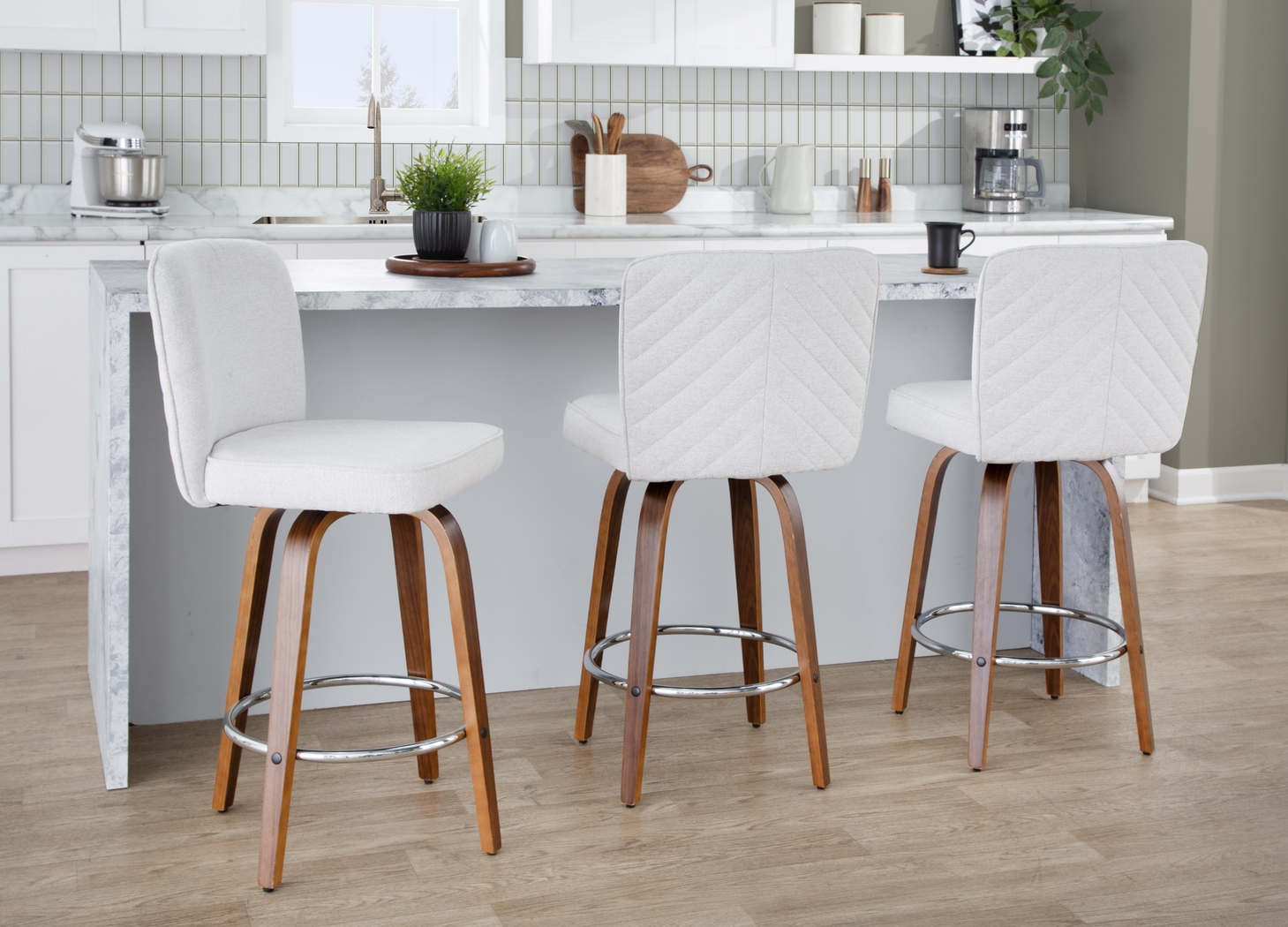 Marcei IV White Swivel Counter Height Stool, Set of 2 - Thumbnail - Image 4