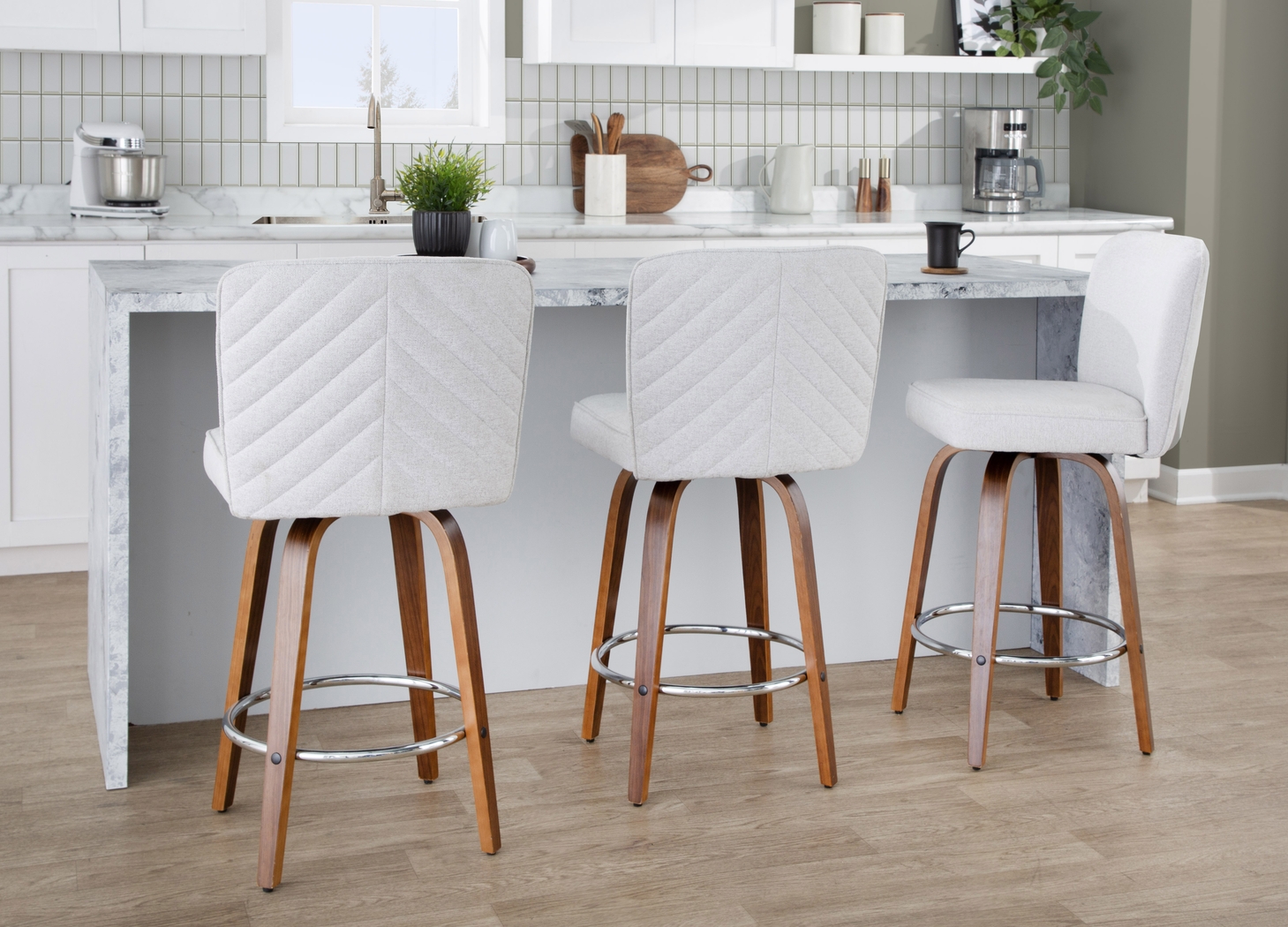 Marcei IV White Swivel Counter Height Stool, Set of 2 - Thumbnail - Image 5
