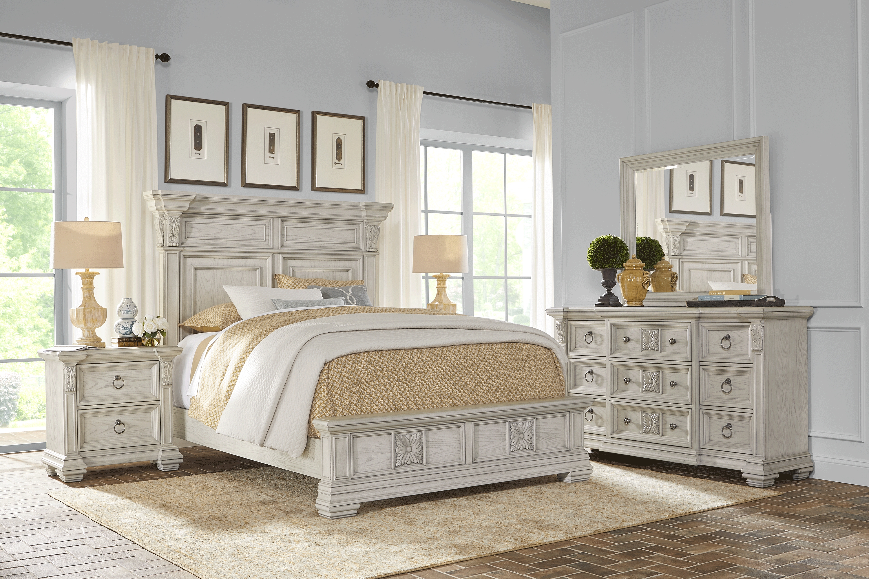 Marcelle White 7 Pc King Panel Bedroom - Thumbnail - Image 1