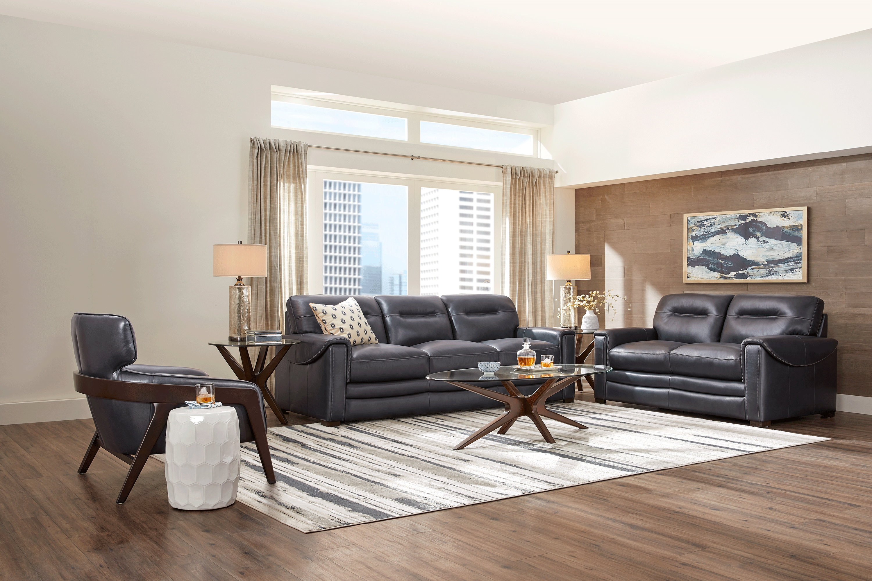 Margallo Blue Leather 2 Pc Living Room - Thumbnail - Image 1