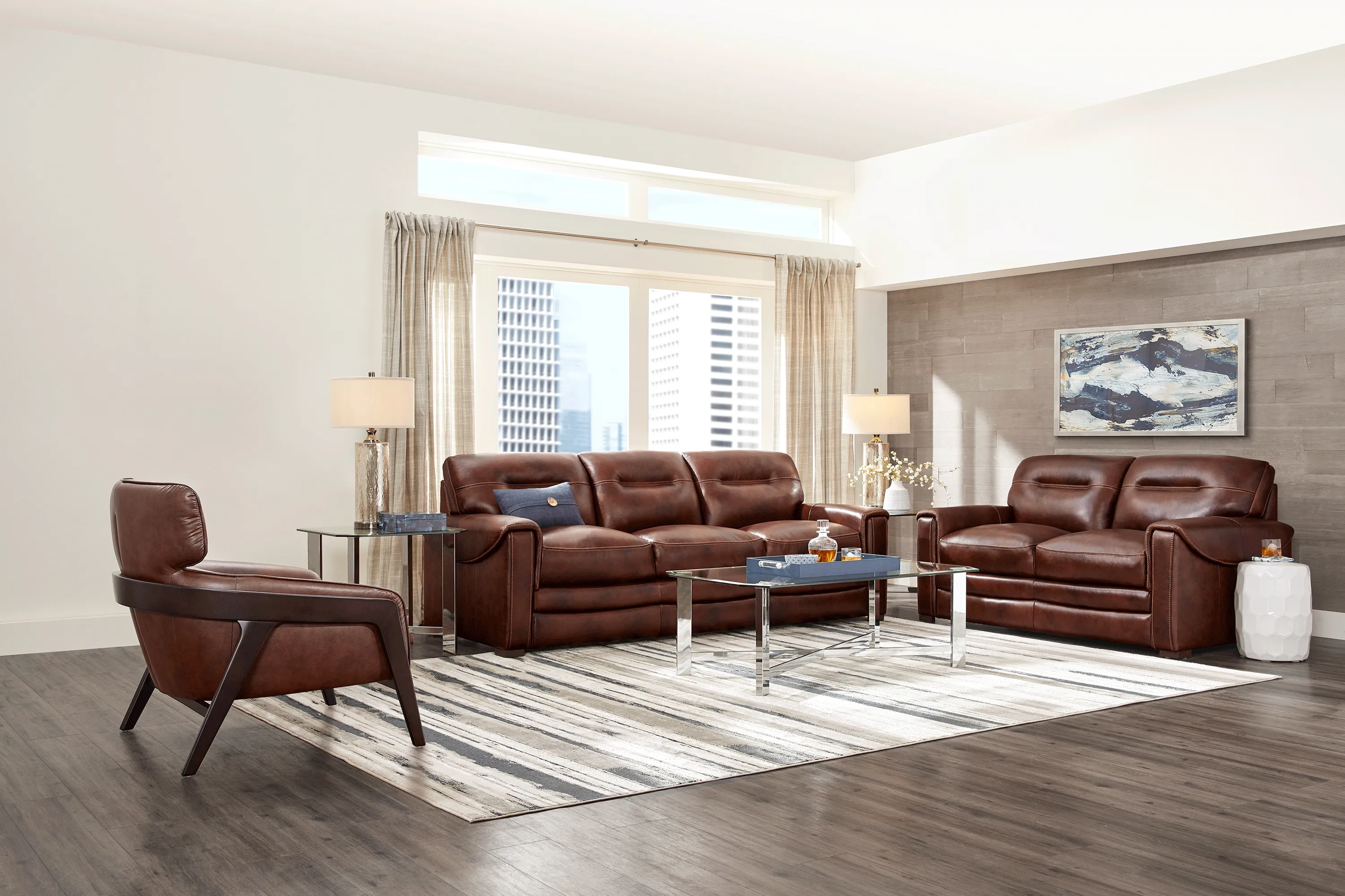 Margallo Brown Leather Sofa - Thumbnail - Image 2