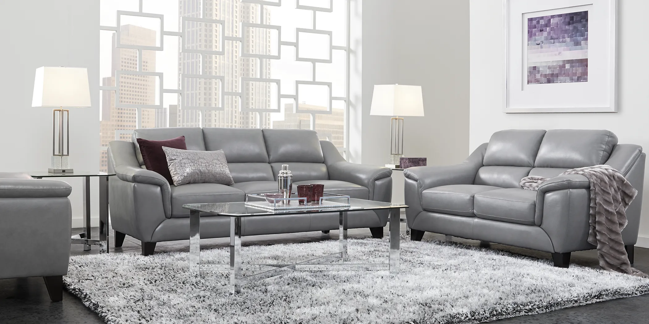 Marielle Gray Leather Sofa - Thumbnail - Image 2