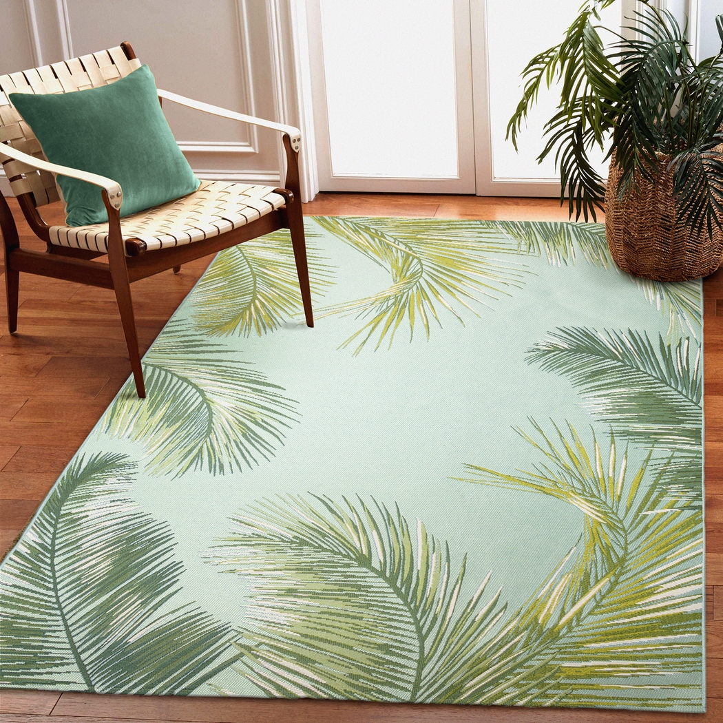 Marina Palms Aqua 4'10 x 7'6 Indoor/Outdoor Rug - Thumbnail - Image 3
