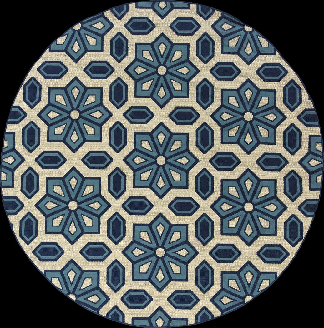 Marisela Blue 7'10 Round Indoor/Outdoor Rug - Thumbnail - Image 1