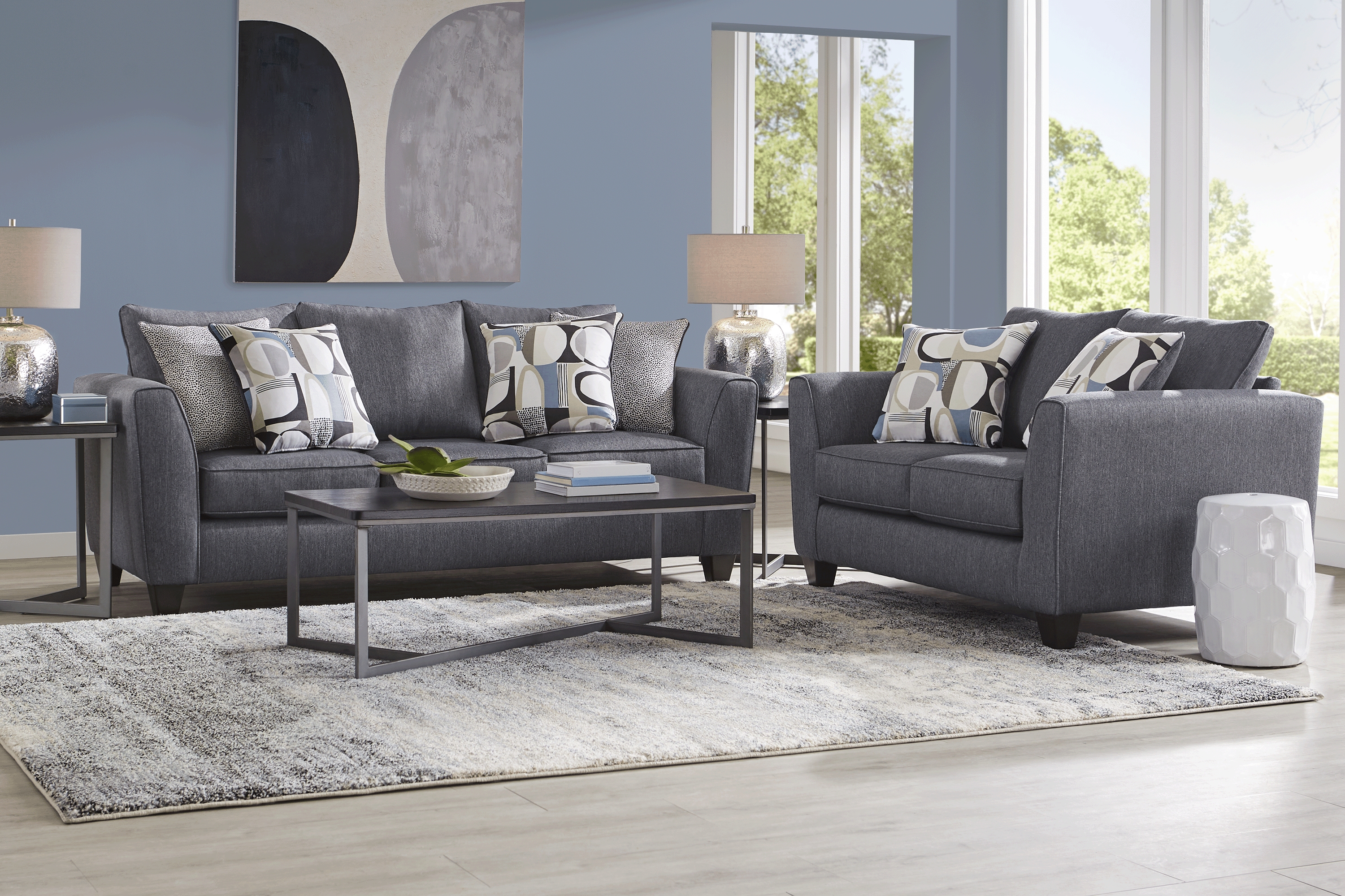 Marisol Bay Denim 7 Pc Living Room with Sleeper Sofa - Thumbnail - Image 1