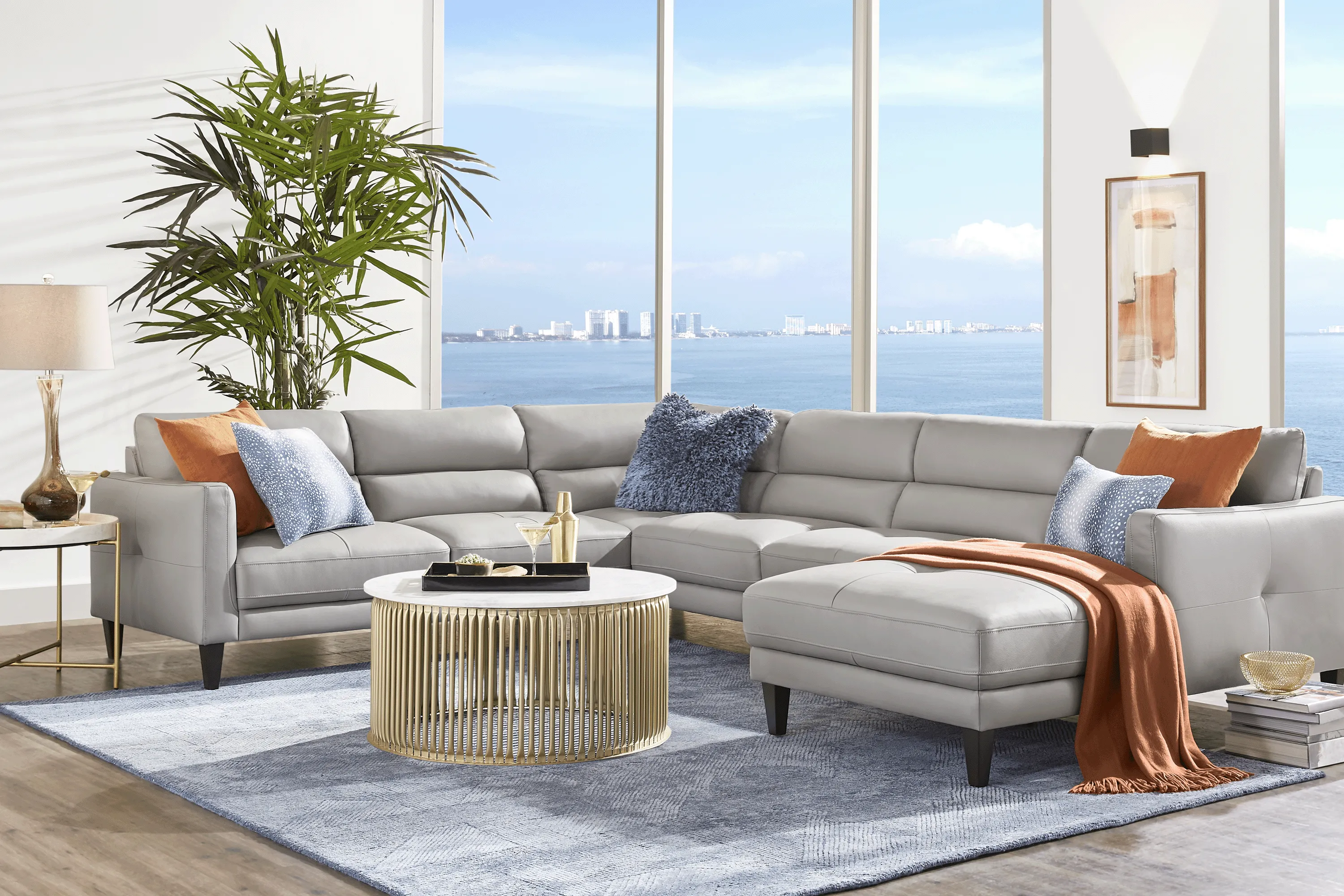 Marotta Light Gray Leather 4 Pc Sectional - Thumbnail - Image 2