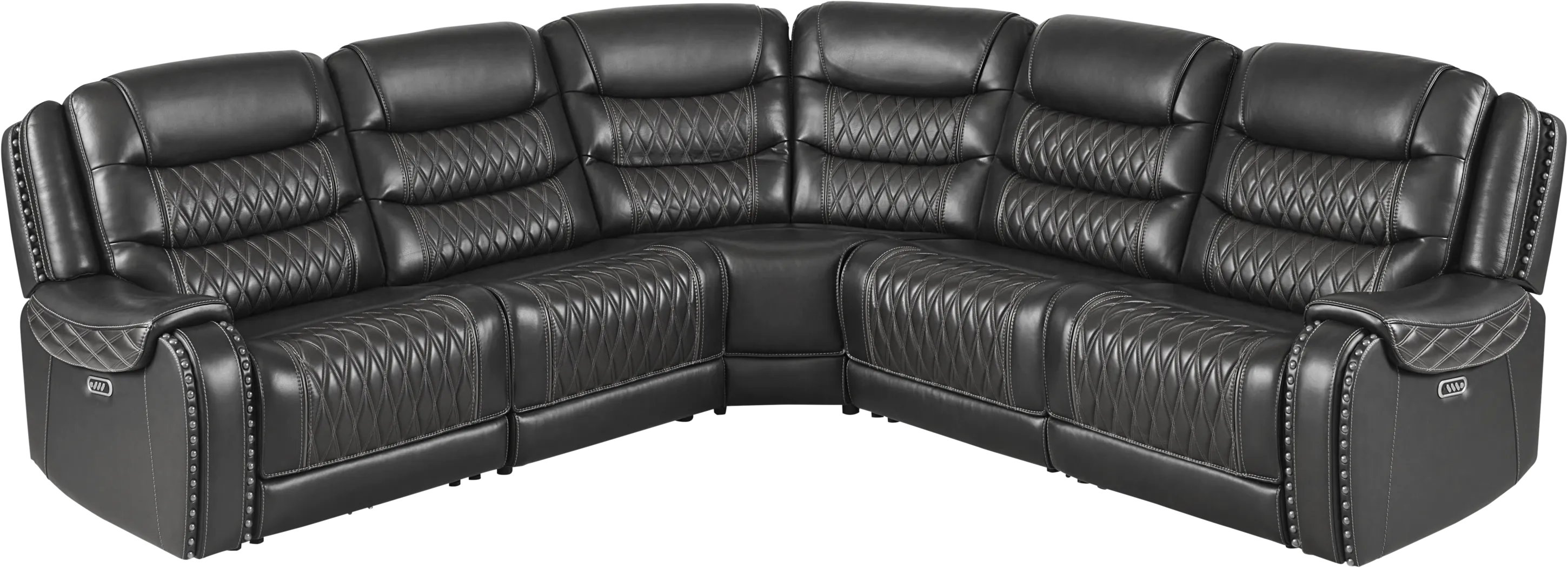 Marquee Black Leather 5 Pc Triple Power Reclining Sectional - Thumbnail - Image 3