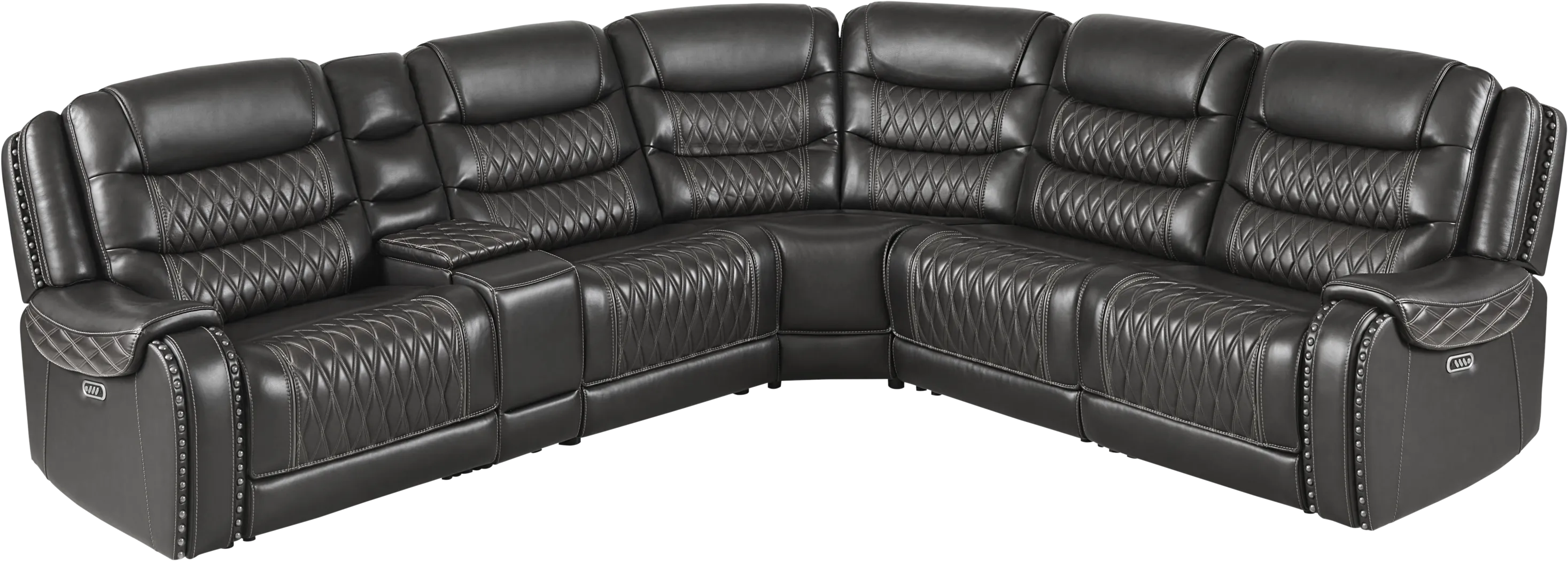 Marquee Black Leather 6 Pc Triple Power Reclining Sectional - Thumbnail - Image 3