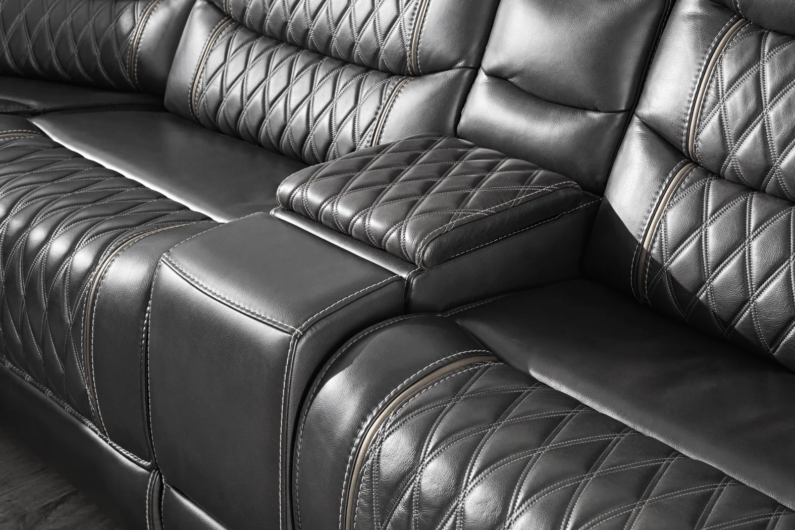 Marquee Black Leather 9 Pc Triple Power Reclining Sectional Living Room - Thumbnail - Image 9