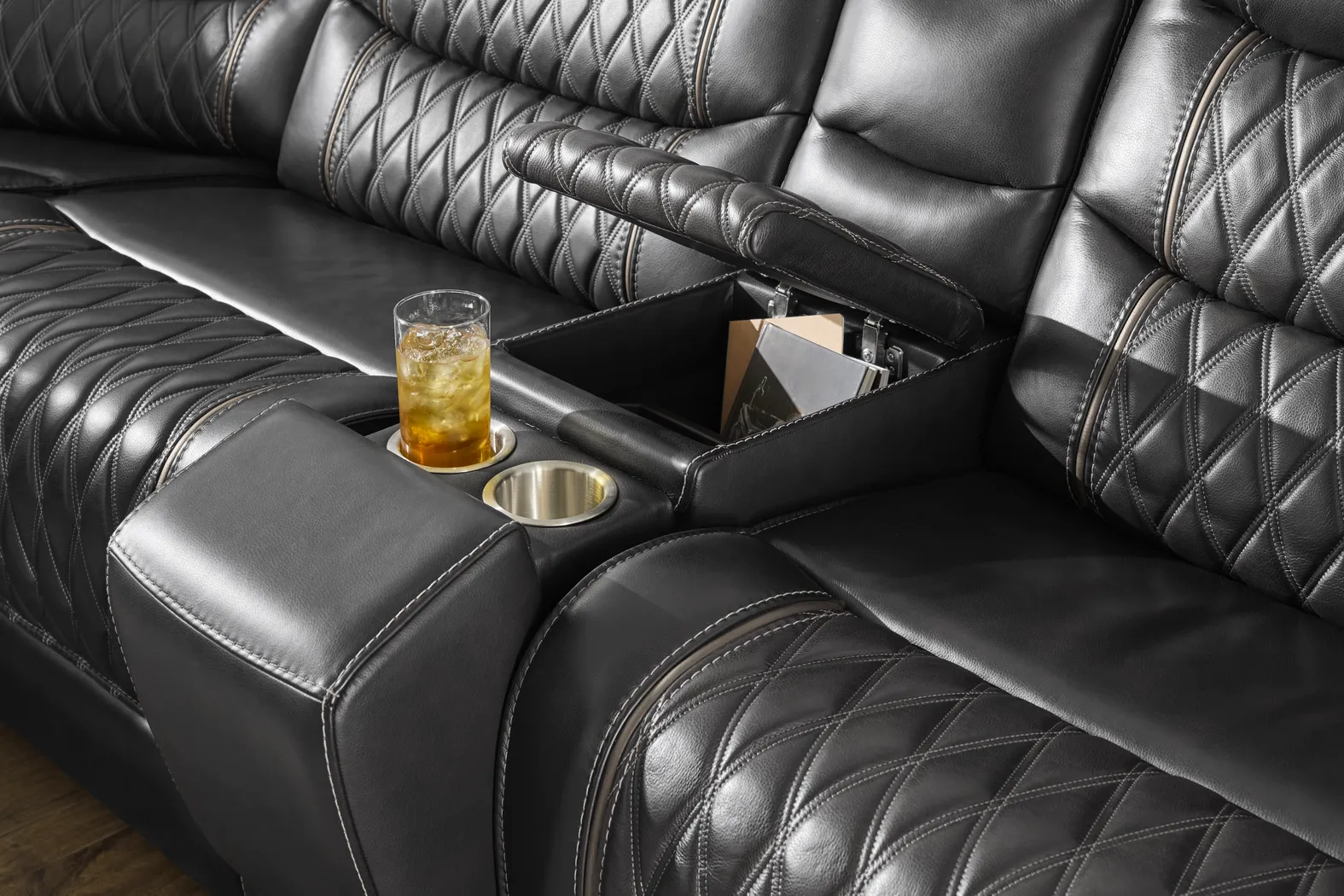 Marquee Black Leather 9 Pc Triple Power Reclining Sectional Living Room - Thumbnail - Image 8
