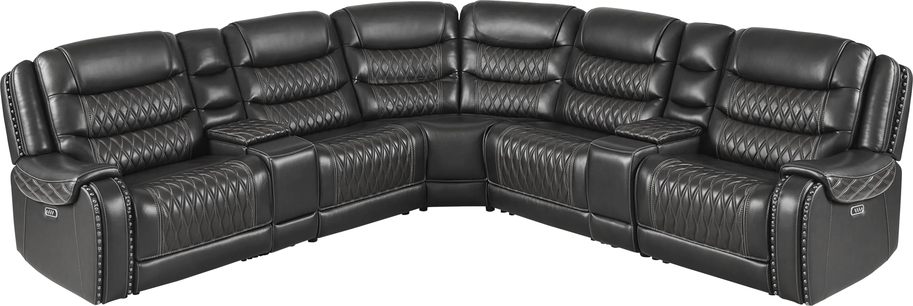 Marquee Black Leather 7 Pc Triple Power Reclining Sectional - Thumbnail - Image 3